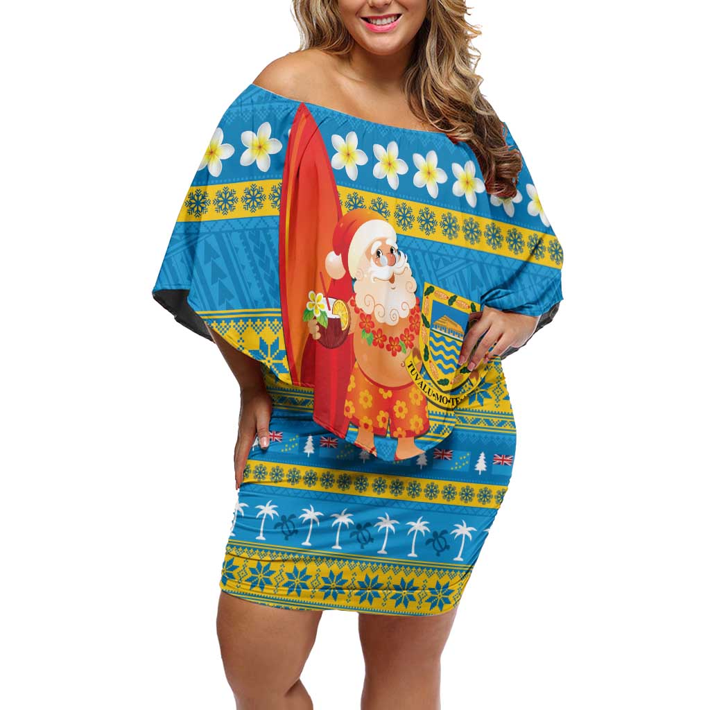 Tuvalu Christmas Family Matching Off Shoulder Short Dress and Hawaiian Shirt Cute Santa Manuia te Kilisimasi - Polynesian Pride