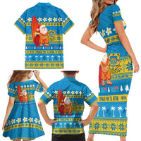 Tuvalu Christmas Family Matching Short Sleeve Bodycon Dress and Hawaiian Shirt Cute Santa Manuia te Kilisimasi - Polynesian Pride