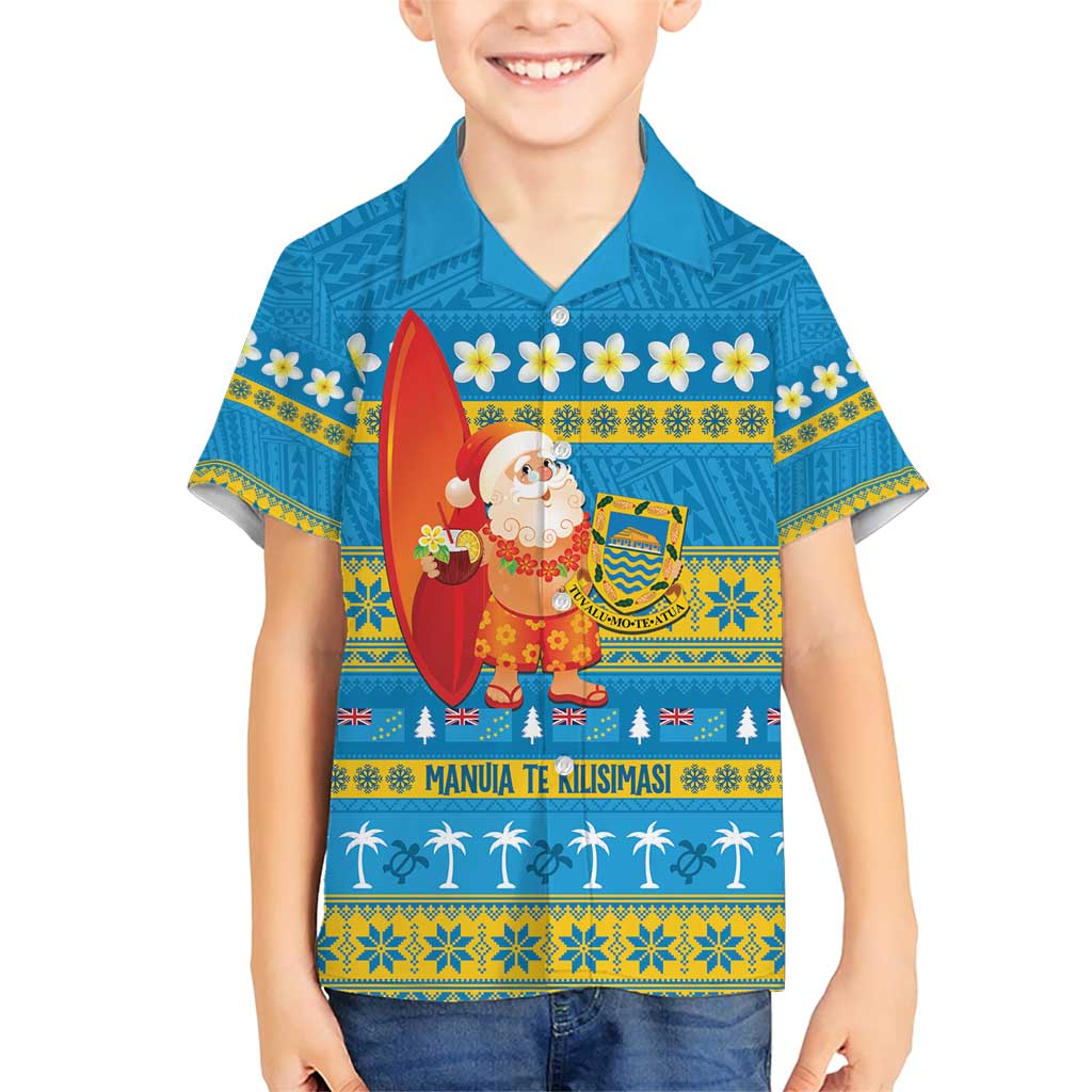 Tuvalu Christmas Family Matching Short Sleeve Bodycon Dress and Hawaiian Shirt Cute Santa Manuia te Kilisimasi - Polynesian Pride