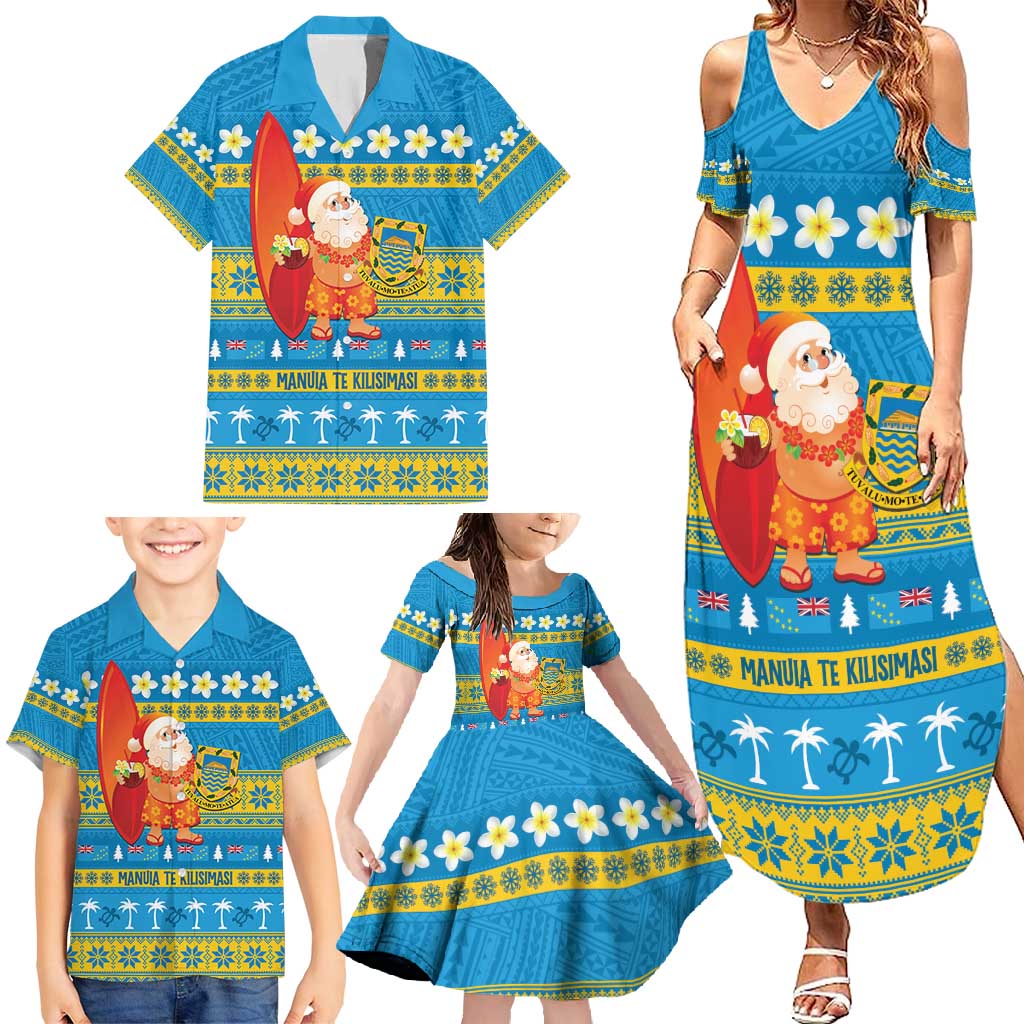 Tuvalu Christmas Family Matching Summer Maxi Dress and Hawaiian Shirt Cute Santa Manuia te Kilisimasi - Polynesian Pride