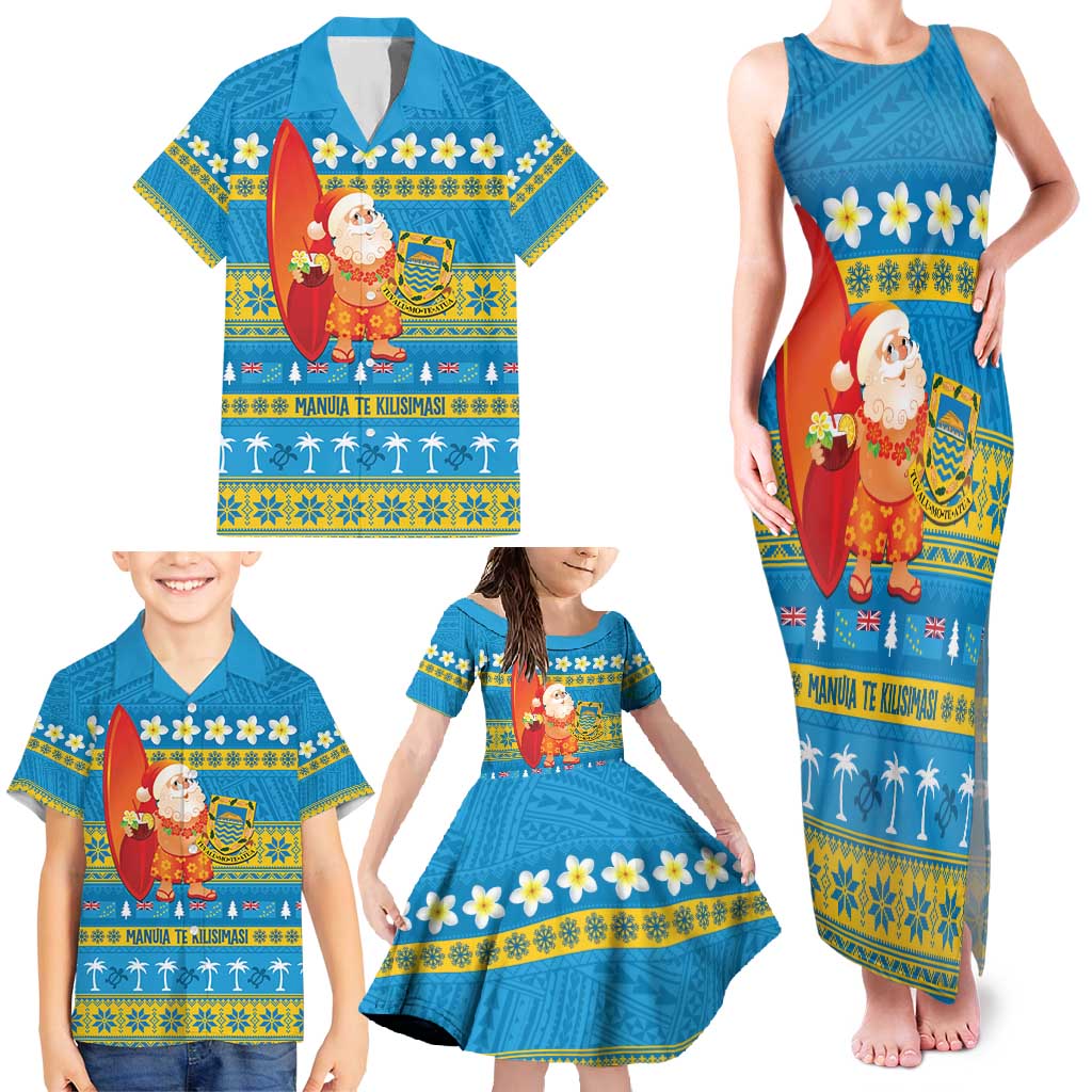 Tuvalu Christmas Family Matching Tank Maxi Dress and Hawaiian Shirt Cute Santa Manuia te Kilisimasi - Polynesian Pride