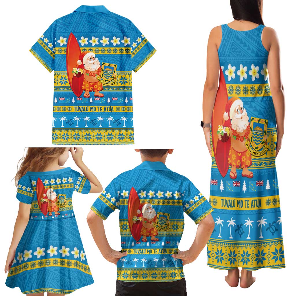 Tuvalu Christmas Family Matching Tank Maxi Dress and Hawaiian Shirt Cute Santa Manuia te Kilisimasi - Polynesian Pride