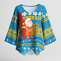 Tuvalu Christmas Kimono Sleeve Blouse Cute Santa Manuia te Kilisimasi - Polynesian Pride