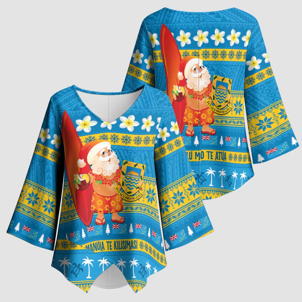 Tuvalu Christmas Kimono Sleeve Blouse Cute Santa Manuia te Kilisimasi - Polynesian Pride
