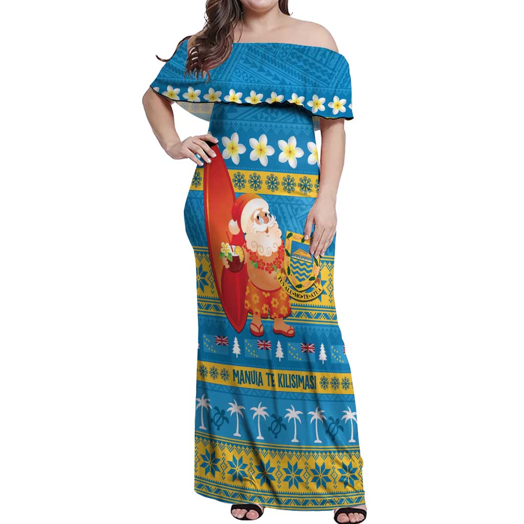 Tuvalu Christmas Off Shoulder Maxi Dress Cute Santa Manuia te Kilisimasi - Polynesian Pride