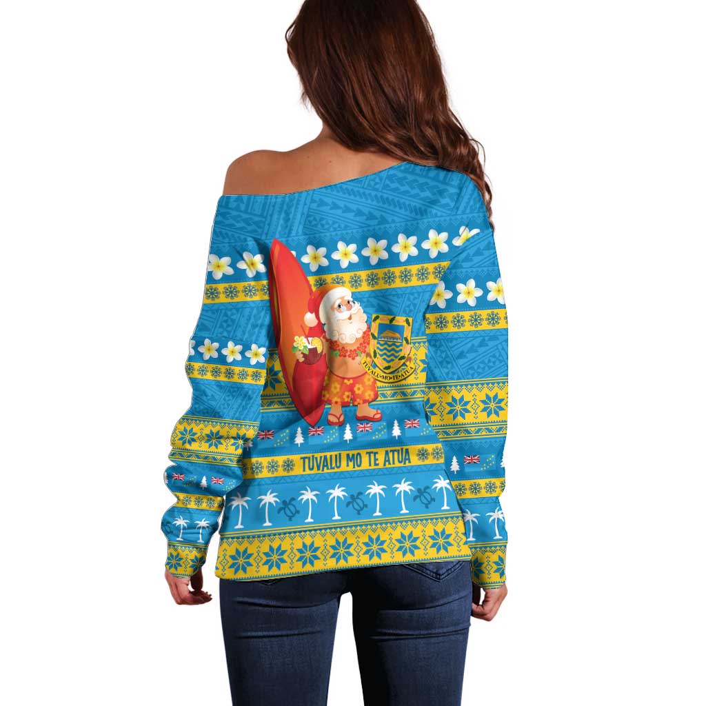 Tuvalu Christmas Off Shoulder Sweater Cute Santa Manuia te Kilisimasi - Polynesian Pride