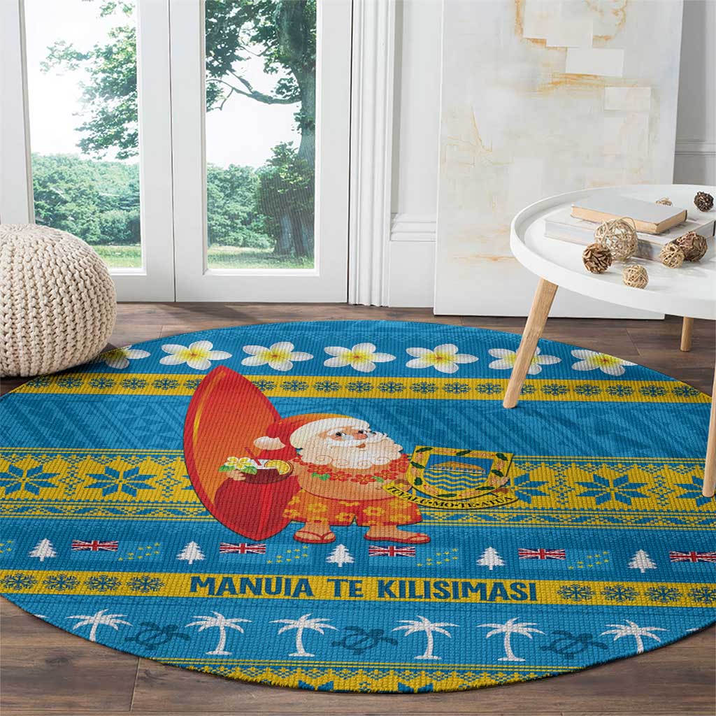 Tuvalu Christmas Round Carpet Cute Santa Manuia te Kilisimasi - Polynesian Pride