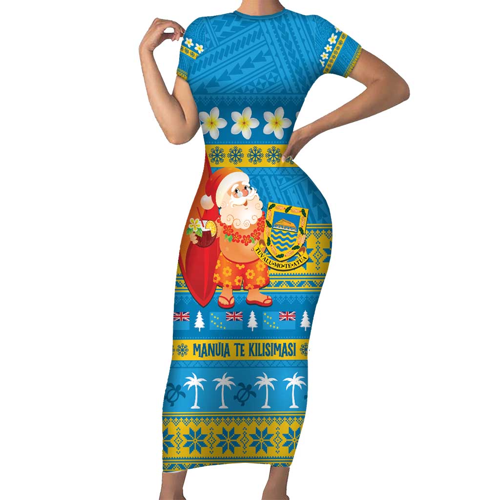 Tuvalu Christmas Short Sleeve Bodycon Dress Cute Santa Manuia te Kilisimasi - Polynesian Pride Tuvalu Christmas Short Sleeve Bodycon Dress Cute Santa Manuia te Kilisimasi - Polynesian Pride