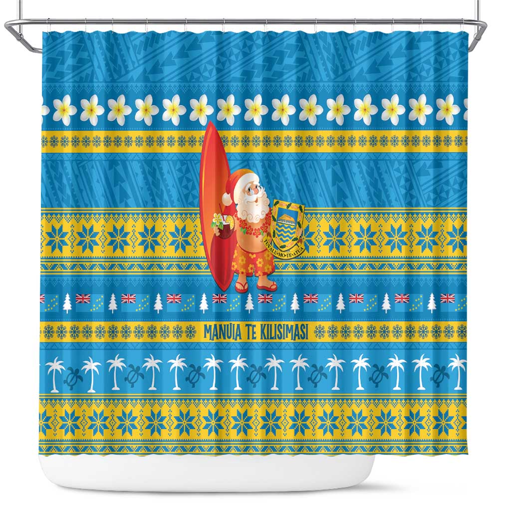 Tuvalu Christmas Shower Curtain Cute Santa Manuia te Kilisimasi - Polynesian Pride
