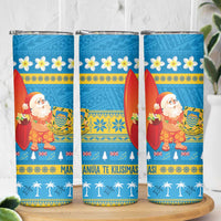 Tuvalu Christmas Skinny Tumbler Cute Santa Manuia te Kilisimasi - Polynesian Pride
