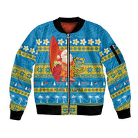 Tuvalu Christmas Sleeve Zip Bomber Jacket Cute Santa Manuia te Kilisimasi - Polynesian Pride