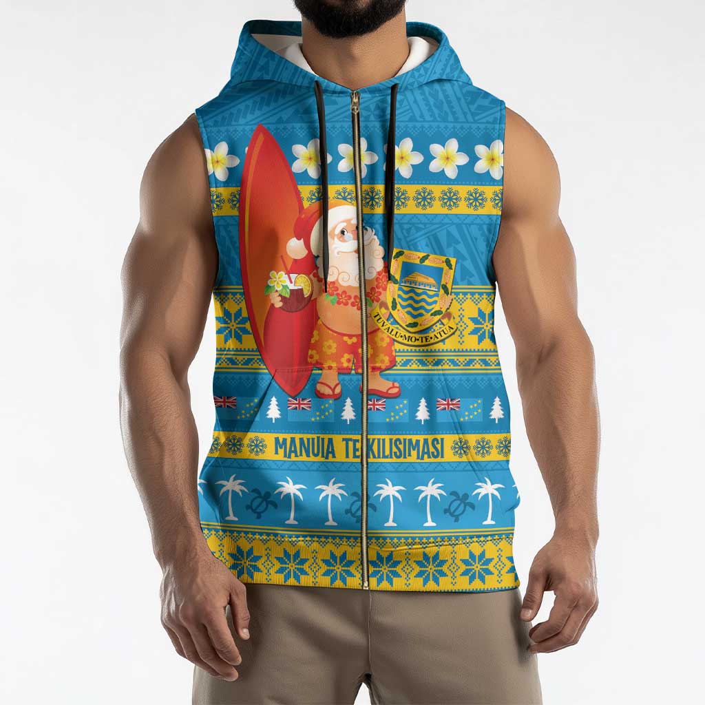 Tuvalu Christmas Sleeveless Zip Hoodie Cute Santa Manuia te Kilisimasi - Polynesian Pride