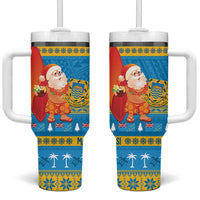 Tuvalu Christmas Tumbler With Handle Cute Santa Manuia te Kilisimasi - Polynesian Pride