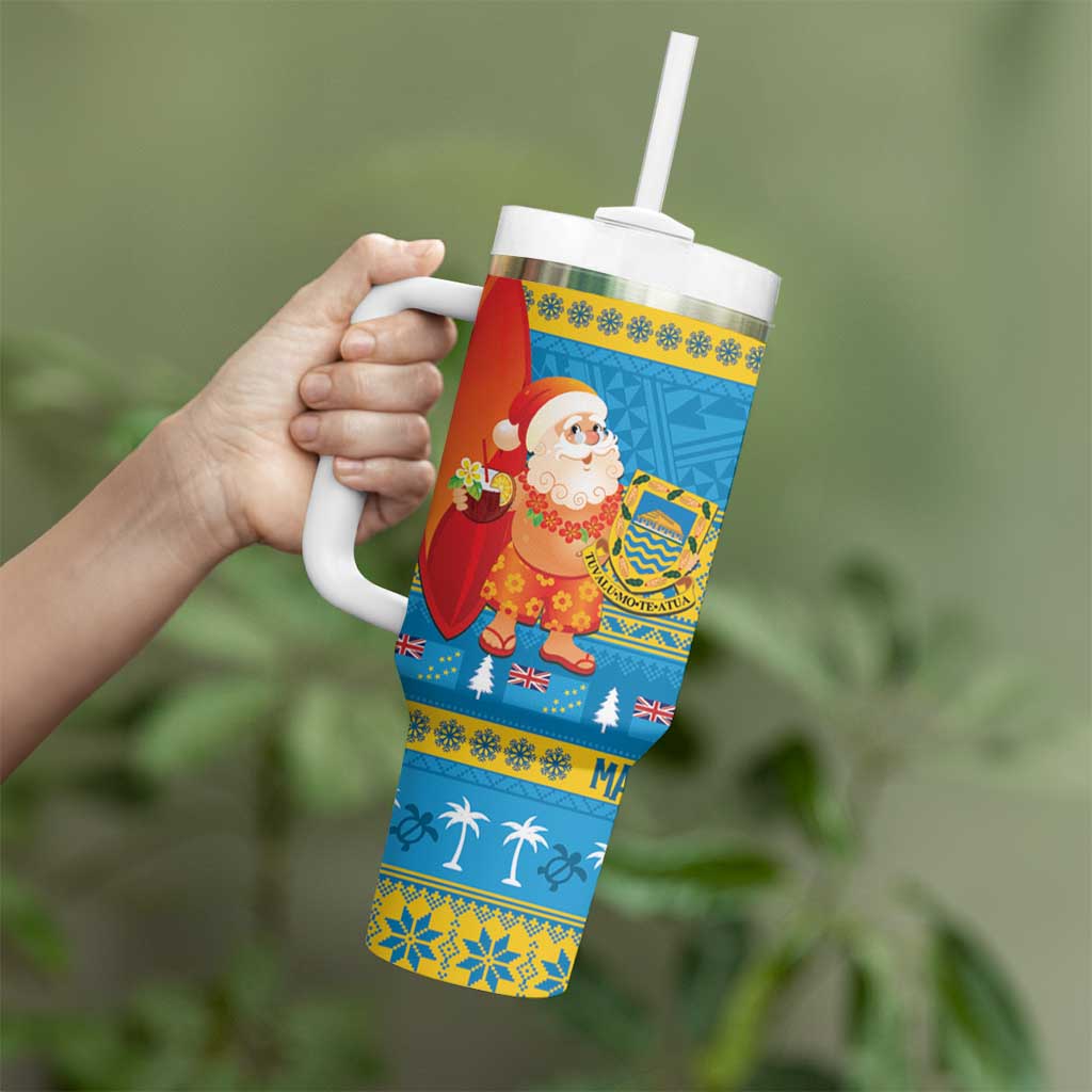 Tuvalu Christmas Tumbler With Handle Cute Santa Manuia te Kilisimasi - Polynesian Pride