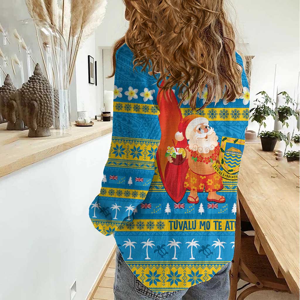 Tuvalu Christmas Women Casual Shirt Cute Santa Manuia te Kilisimasi - Polynesian Pride