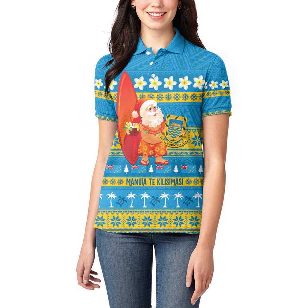 Tuvalu Christmas Women Polo Shirt Cute Santa Manuia te Kilisimasi - Polynesian Pride