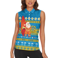 Tuvalu Christmas Women Sleeveless Polo Shirt Cute Santa Manuia te Kilisimasi - Polynesian Pride