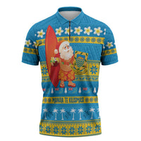 Tuvalu Christmas Zipper Polo Shirt Cute Santa Manuia te Kilisimasi - Polynesian Pride
