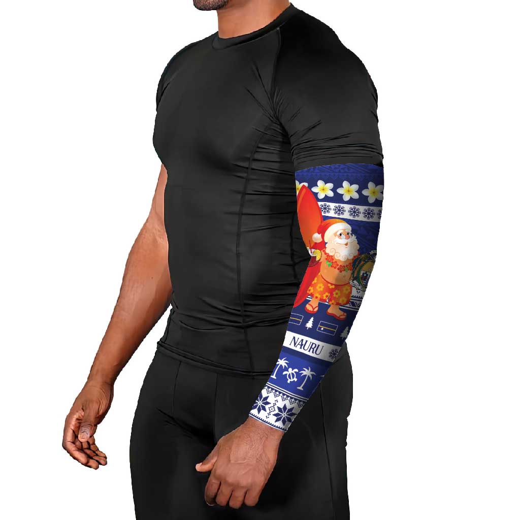Nauru Christmas Arm Sleeves Cute Santa Coat Of Arms Merry Xmas - Polynesian Pride