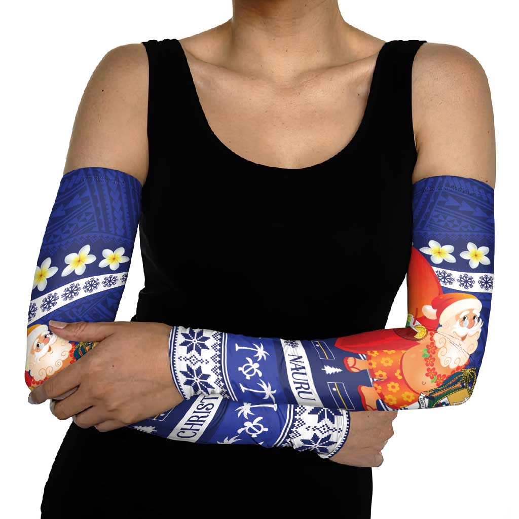 Nauru Christmas Arm Sleeves Cute Santa Coat Of Arms Merry Xmas - Polynesian Pride