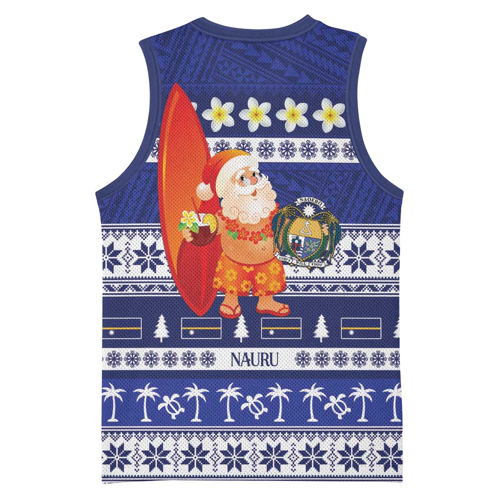 Nauru Christmas Basketball Jersey Cute Santa Coat Of Arms Merry Xmas - Polynesian Pride