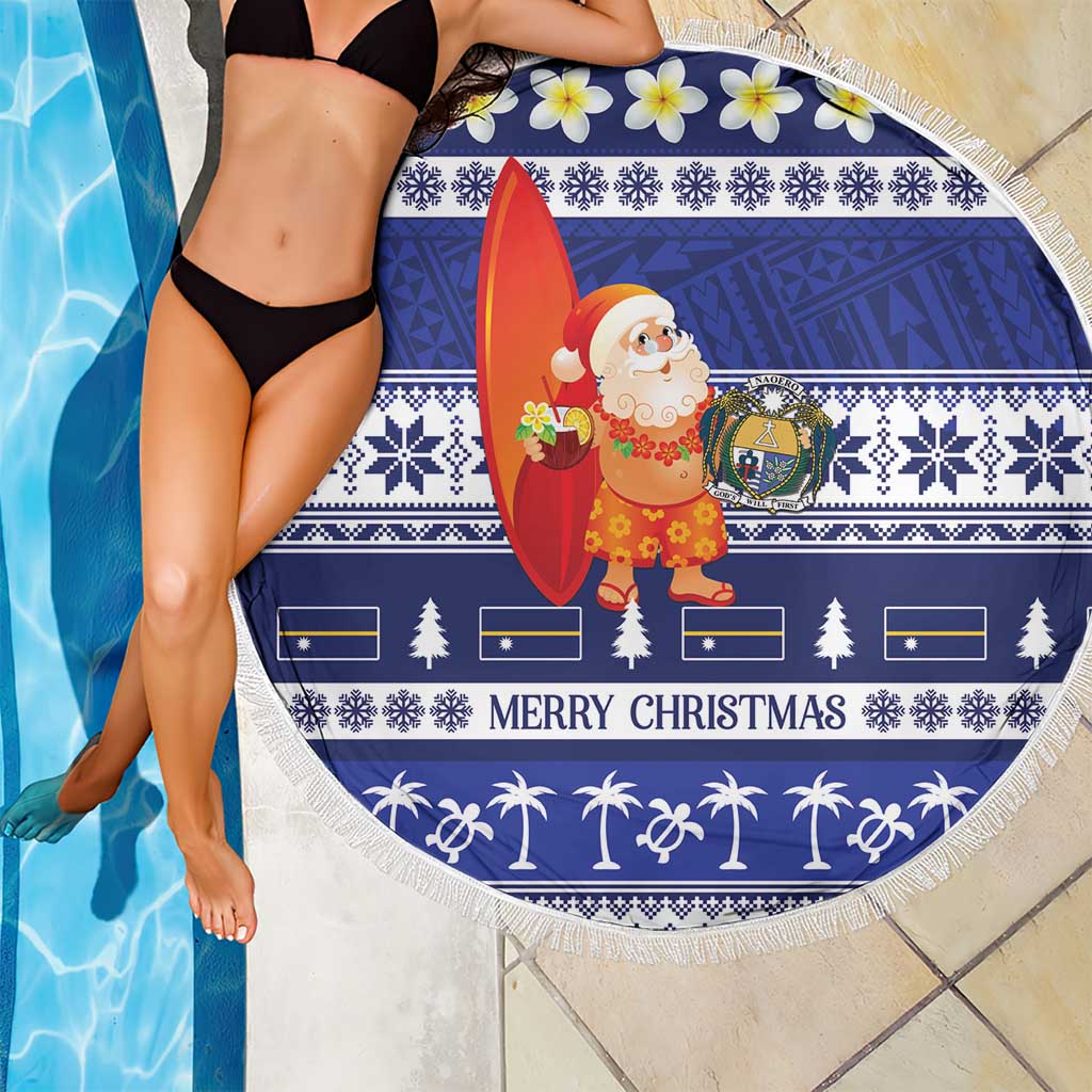 Nauru Christmas Beach Blanket Cute Santa Coat Of Arms Merry Xmas - Polynesian Pride