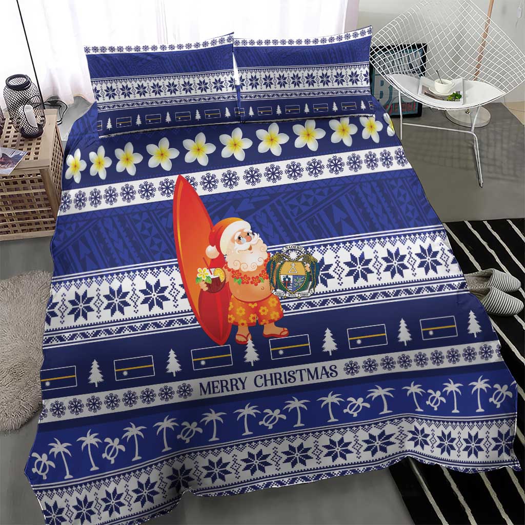Nauru Christmas Bedding Set Cute Santa Coat Of Arms Merry Xmas - Polynesian Pride
