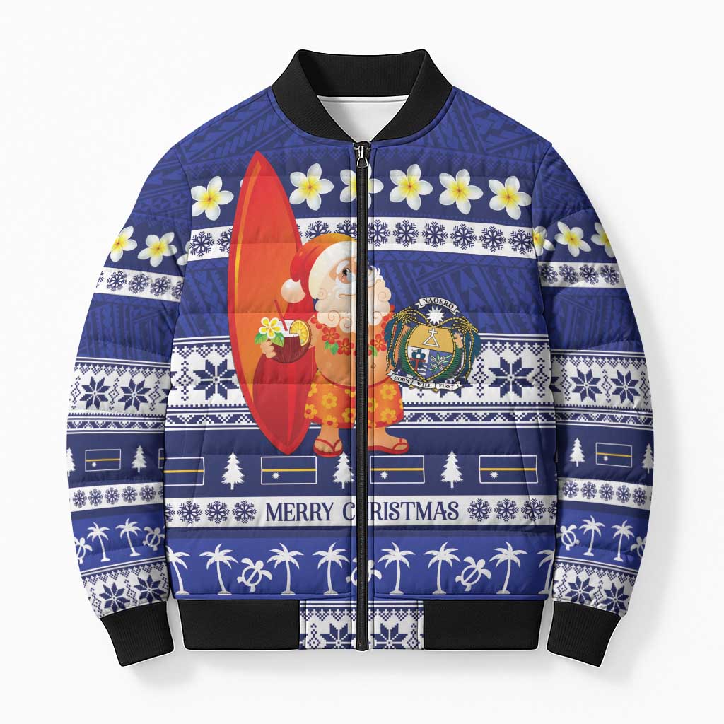 Nauru Christmas Bomber Puffer Jacket Cute Santa Coat Of Arms Merry Xmas - Polynesian Pride
