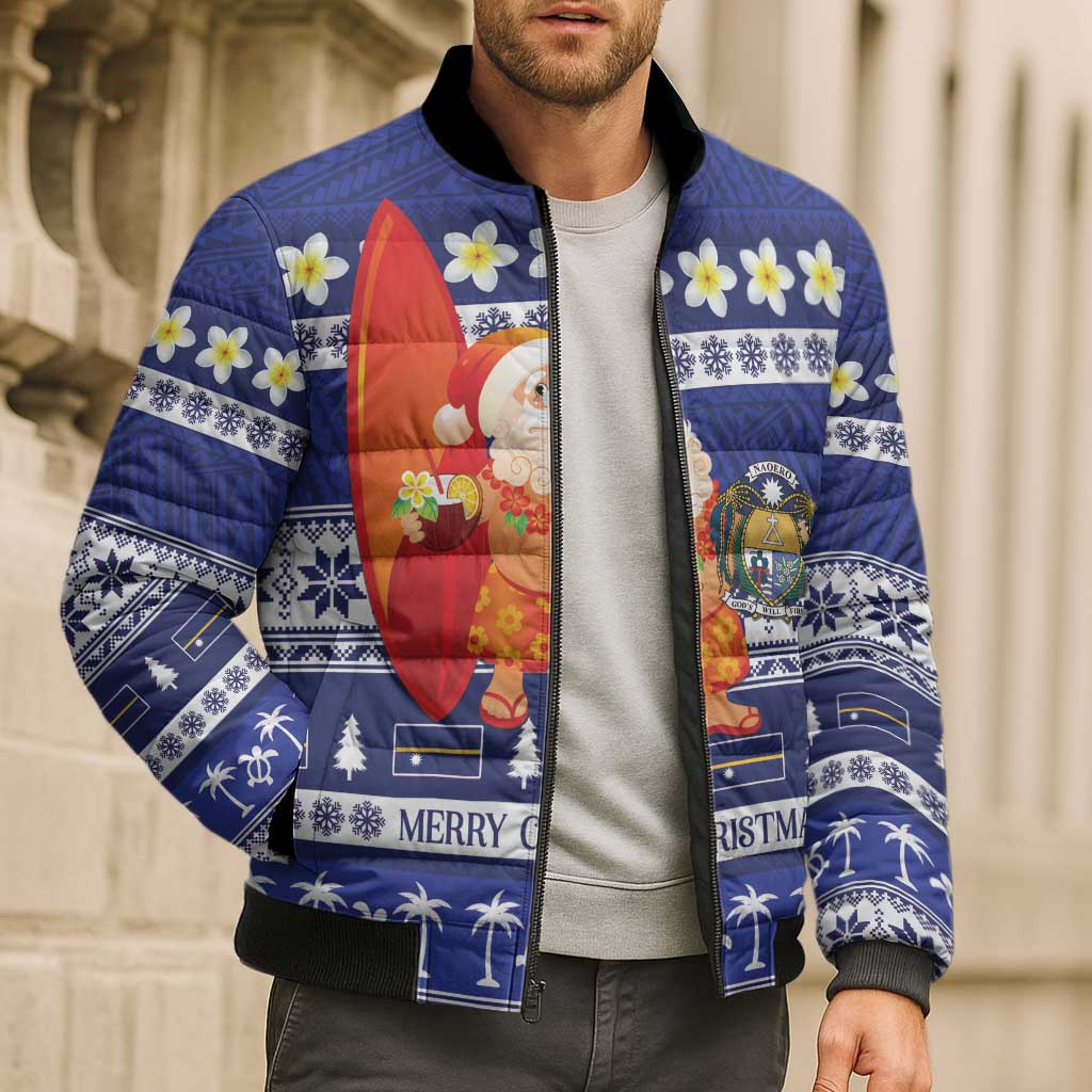 Nauru Christmas Bomber Puffer Jacket Cute Santa Coat Of Arms Merry Xmas - Polynesian Pride