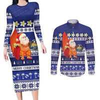 Nauru Christmas Couples Matching Long Sleeve Bodycon Dress and Long Sleeve Button Shirt Cute Santa Coat Of Arms Merry Xmas - Polynesian Pride