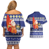 Nauru Christmas Couples Matching Off Shoulder Short Dress and Hawaiian Shirt Cute Santa Coat Of Arms Merry Xmas - Polynesian Pride