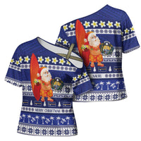Nauru Christmas Cross Shoulder Shirt Cute Santa Coat Of Arms Merry Xmas - Polynesian Pride