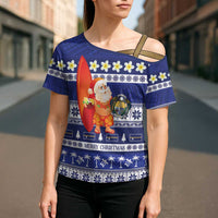 Nauru Christmas Cross Shoulder Shirt Cute Santa Coat Of Arms Merry Xmas - Polynesian Pride