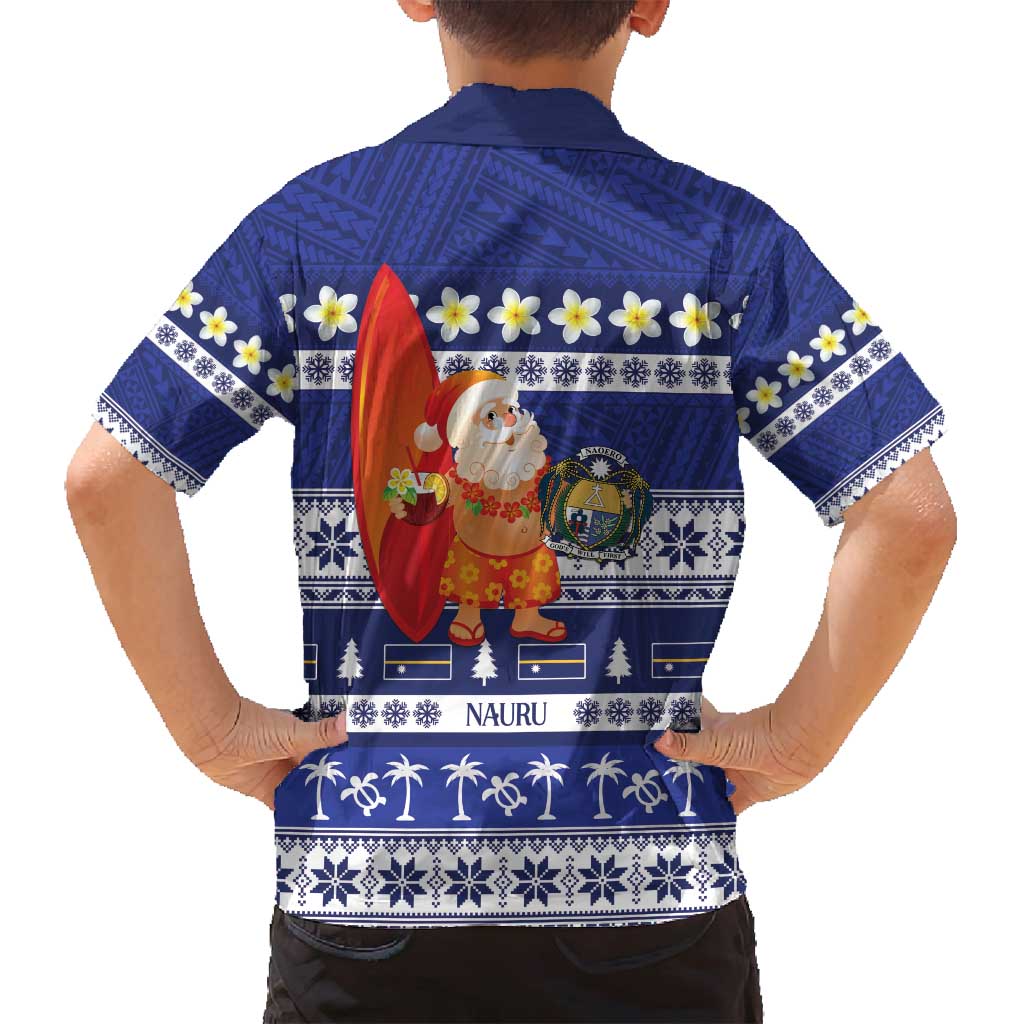 Nauru Christmas Family Matching Long Sleeve Bodycon Dress and Hawaiian Shirt Cute Santa Coat Of Arms Merry Xmas - Polynesian Pride