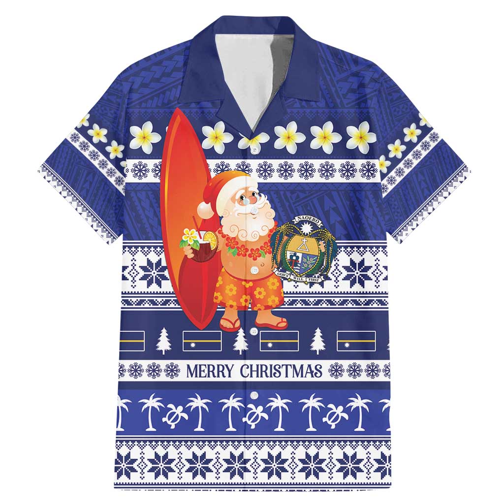 Nauru Christmas Family Matching Mermaid Dress and Hawaiian Shirt Cute Santa Coat Of Arms Merry Xmas - Polynesian Pride
