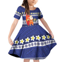 Nauru Christmas Family Matching Off Shoulder Short Dress and Hawaiian Shirt Cute Santa Coat Of Arms Merry Xmas - Polynesian Pride