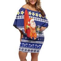 Nauru Christmas Family Matching Off Shoulder Short Dress and Hawaiian Shirt Cute Santa Coat Of Arms Merry Xmas - Polynesian Pride