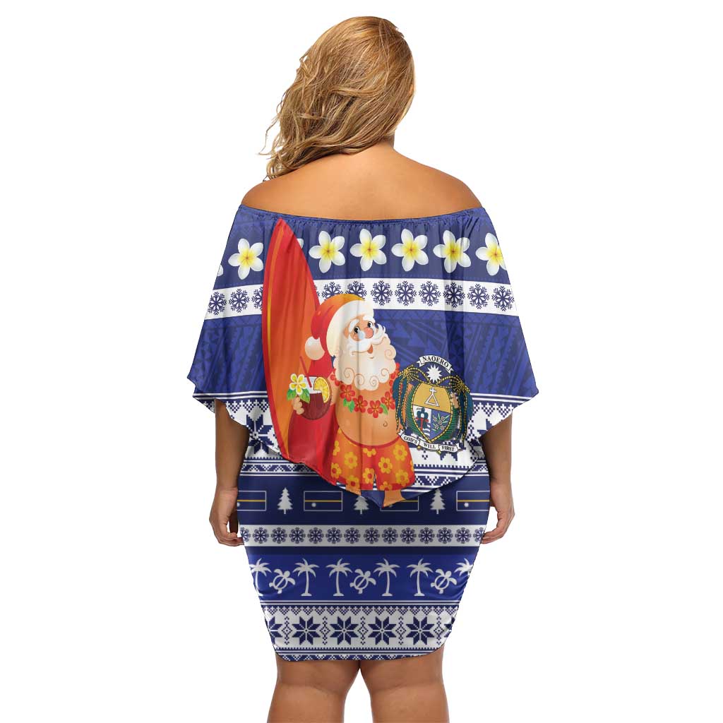 Nauru Christmas Family Matching Off Shoulder Short Dress and Hawaiian Shirt Cute Santa Coat Of Arms Merry Xmas - Polynesian Pride