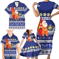 Nauru Christmas Family Matching Short Sleeve Bodycon Dress and Hawaiian Shirt Cute Santa Coat Of Arms Merry Xmas - Polynesian Pride