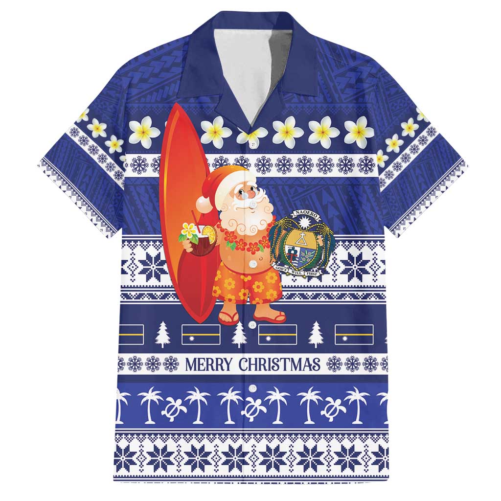 Nauru Christmas Family Matching Tank Maxi Dress and Hawaiian Shirt Cute Santa Coat Of Arms Merry Xmas - Polynesian Pride