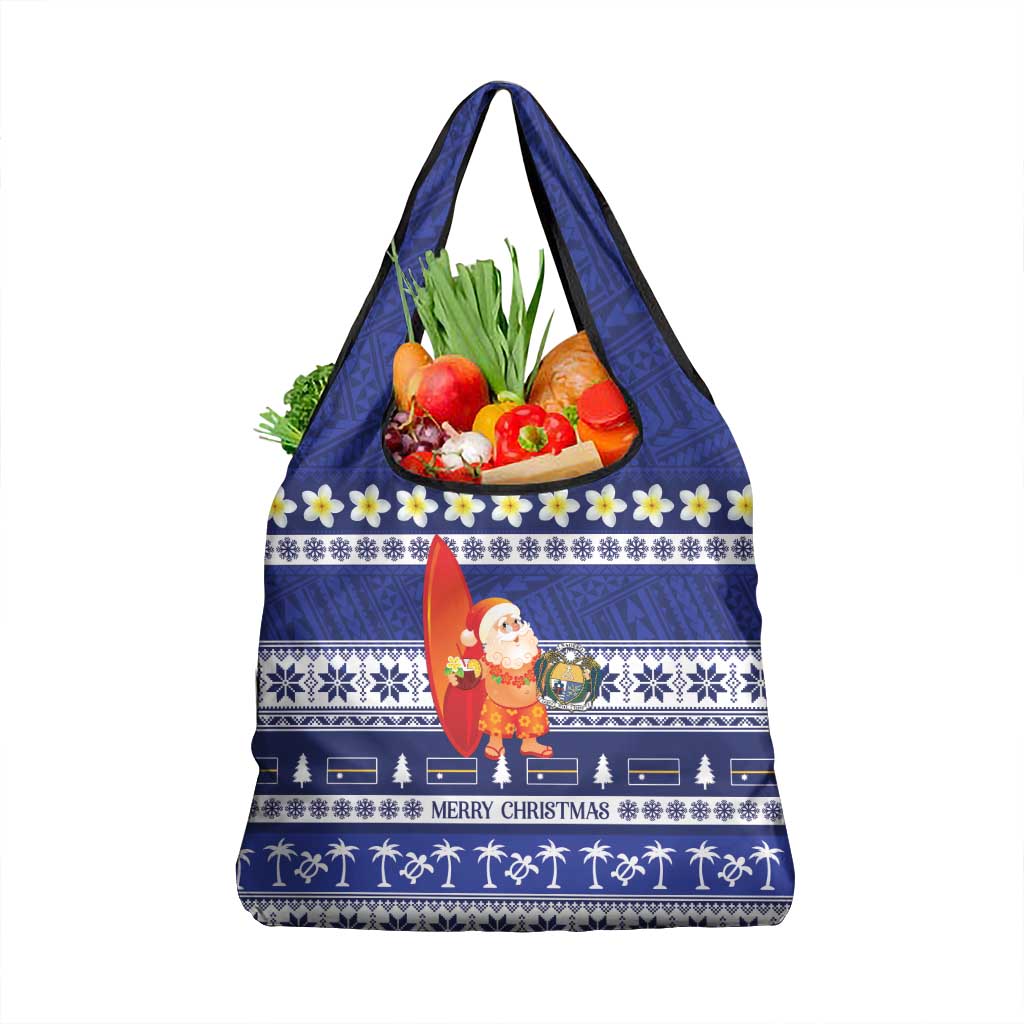 Nauru Christmas Grocery Bag Cute Santa Coat Of Arms Merry Xmas - Polynesian Pride