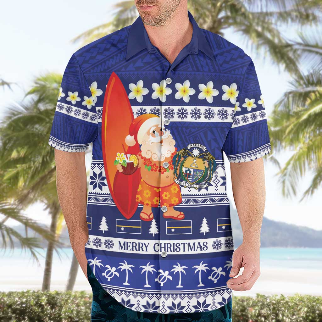 Nauru Christmas Hawaiian Shirt Cute Santa Coat Of Arms Merry Xmas - Polynesian Pride
