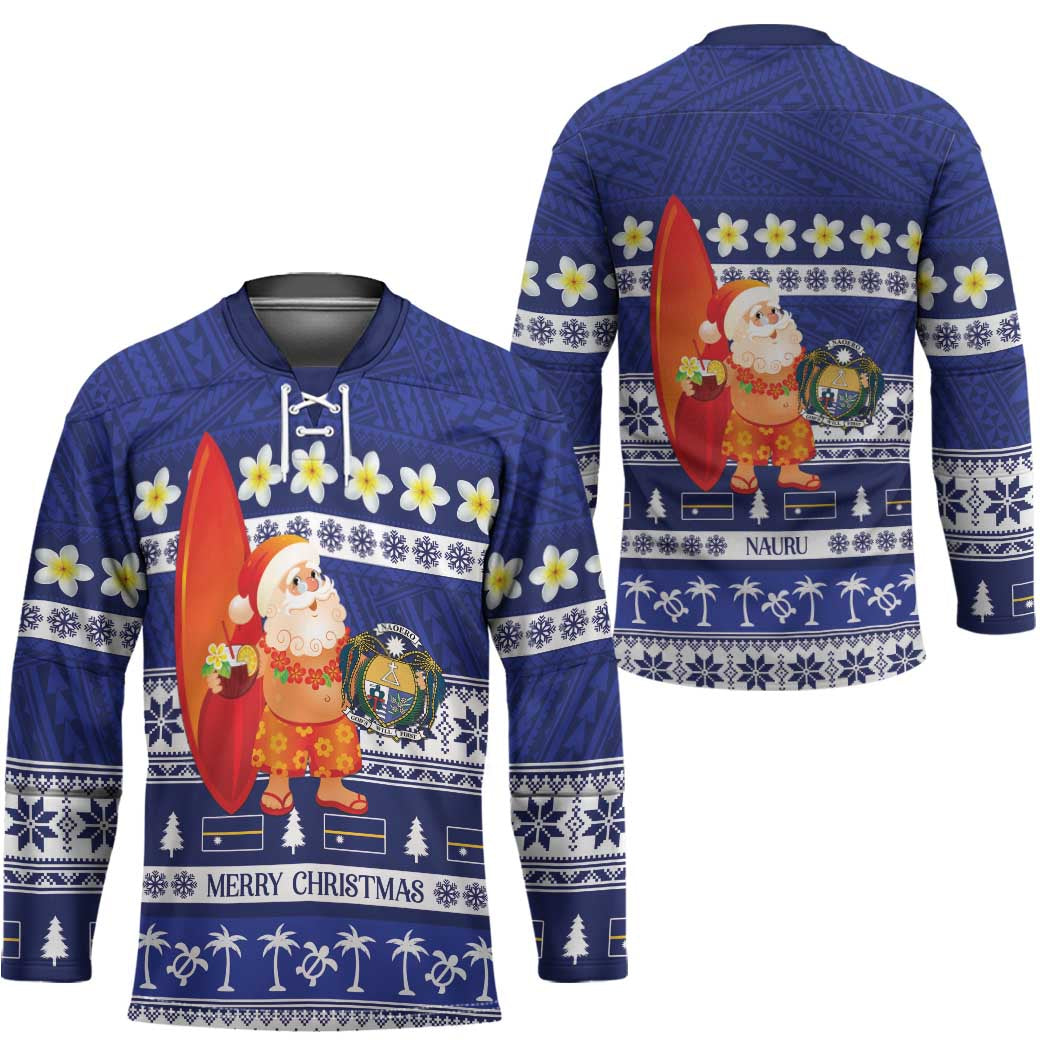 Nauru Christmas Hockey Jersey Cute Santa Coat Of Arms Merry Xmas - Polynesian Pride