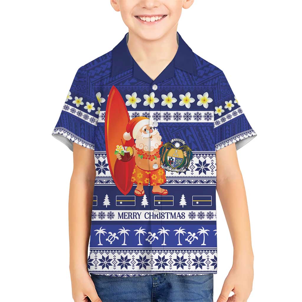 Nauru Christmas Kid Hawaiian Shirt Cute Santa Coat Of Arms Merry Xmas - Polynesian Pride