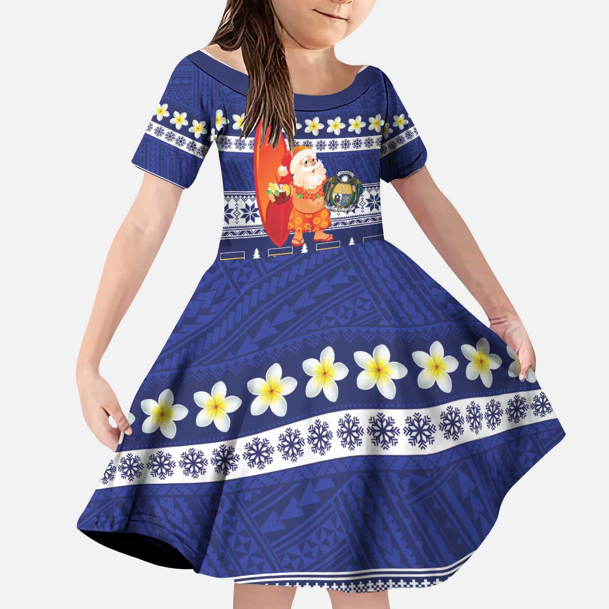 Nauru Christmas Kid Short Sleeve Dress Cute Santa Coat Of Arms Merry Xmas - Polynesian Pride