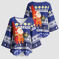 Nauru Christmas Kimono Sleeve Blouse Cute Santa Coat Of Arms Merry Xmas - Polynesian Pride