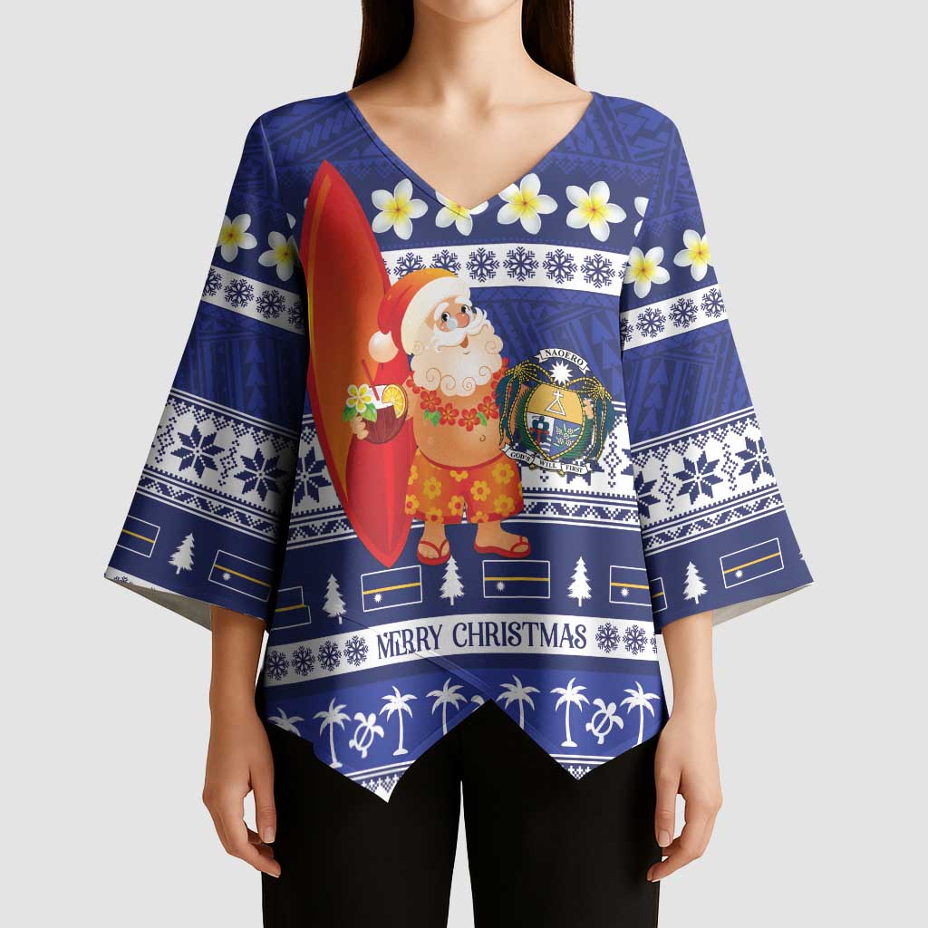 Nauru Christmas Kimono Sleeve Blouse Cute Santa Coat Of Arms Merry Xmas - Polynesian Pride