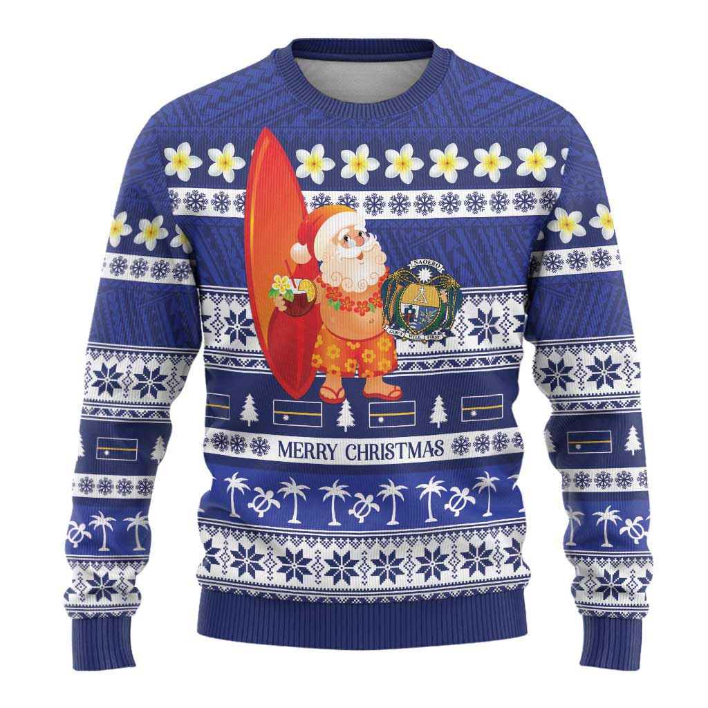 Nauru Christmas Ugly Christmas Sweater Cute Santa Coat Of Arms Merry Xmas - Polynesian Pride