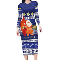 Nauru Christmas Long Sleeve Bodycon Dress Cute Santa Coat Of Arms Merry Xmas - Polynesian Pride