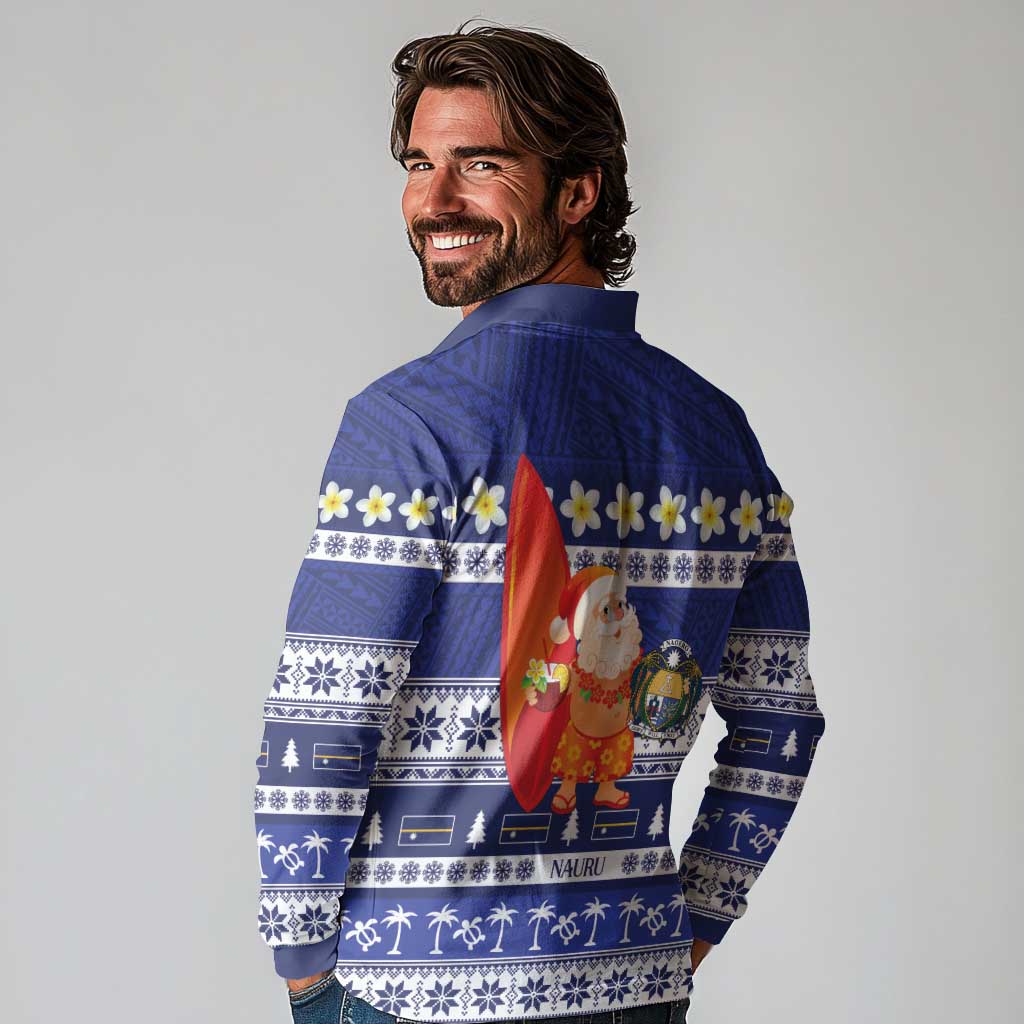 Nauru Christmas Long Sleeve Polo Shirt Cute Santa Coat Of Arms Merry Xmas - Polynesian Pride
